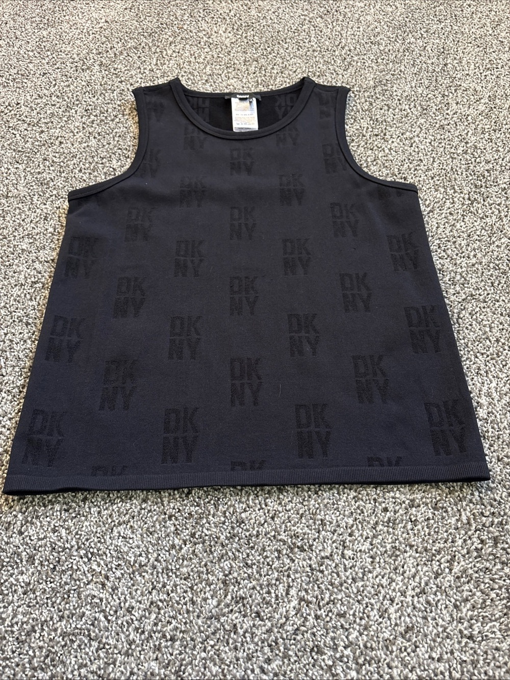 DKNY Womens Black Sleeveless Tank Top Repeat Logo Pattern Size Medium Stretch